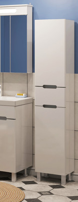 Шкаф-пенал для ванной Runo Парма 35 правый с корзиной (напольный/подвесной)