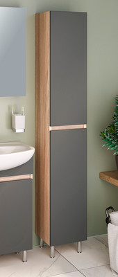 Шкаф-пенал для ванной Runo Лада (напольный, дуб/графит)