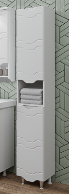 Шкаф-пенал для ванной Runo Стиль 30 правый с корзиной для белья (напольный)