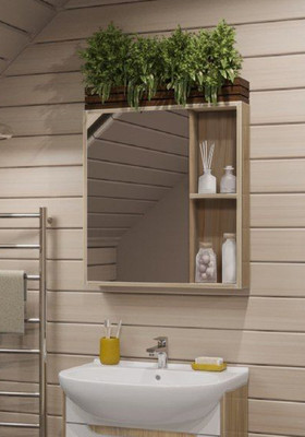 Шкаф с зеркалом для ванной Runo Эко 52 (лиственница)