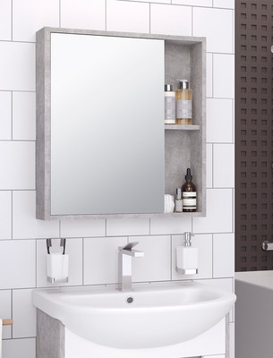 Шкаф с зеркалом для ванной Runo Эко 60 (серый бетон)