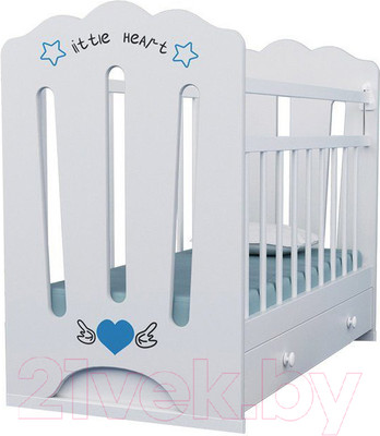 Детская кроватка VDK Little Heart маятник-ящик (белый)
