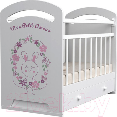 Детская кроватка VDK Mon Amur маятник-ящик (белый)