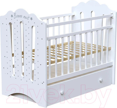 Детская кроватка VDK Bonne маятник и ящик (белый)