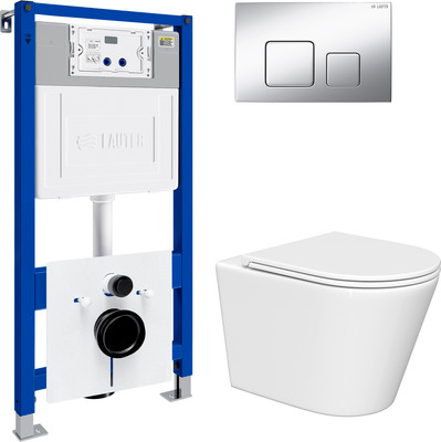 Унитаз подвесной с инсталляцией Lauter Longer 2110822 с кнопкой 219703F (квадратная, сатин)