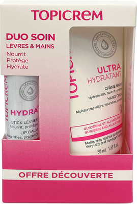 Набор косметики для лица и тела Topicrem Крем для рук Ультраувлажняющий+Бальзам для губ Hydra (50мл+4г)