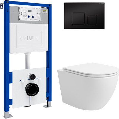 Унитаз подвесной с инсталляцией Lauter Vortex 2110830 с кнопкой 219704F (квадратная, черный)