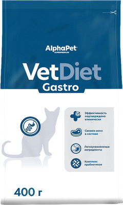 Сухой ветеринарный корм для кошек AlphaPet Vet Diet Gastro / 191327 (400г)