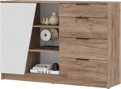 Тумба Стендмебель Орегон КМ 01 1400 (белый супермат, дуб крафт табачный/корпус дуб крафт табачный)