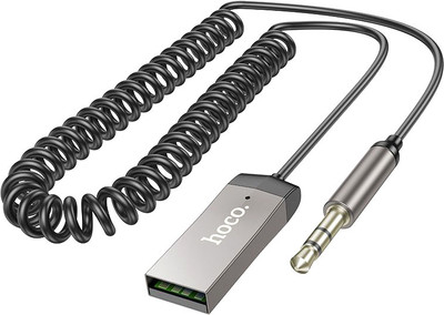 Bluetooth адаптер для автомобиля Hoco E78 с кабелем (металлик)