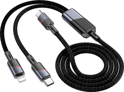 Кабель Hoco U139 2в1 Type-C/Type-C+Lightning (черный)