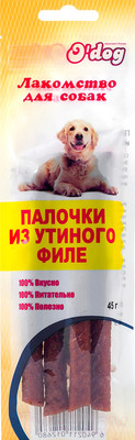 Лакомство для собак O'dog Палочки из утиного филе (45г)