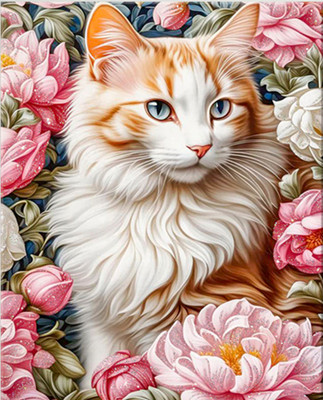 Картина по номерам Флюид Кошка в пионах 40x50 / SHR0582