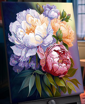 Картина по номерам Флюид Цветущие яркие пионы 40x50 / SHR0585