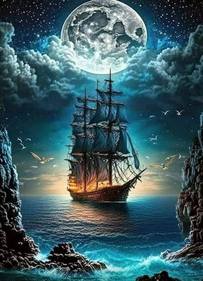 Картина по номерам Молли Корабль в лунном свете со светящейся краской 40х50 / FHR0576