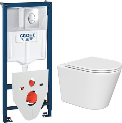 Унитаз подвесной с инсталляцией Lauter Longer 2110822 + GROHE Rapid SL 38721001 с кнопкой (овальная, хром)