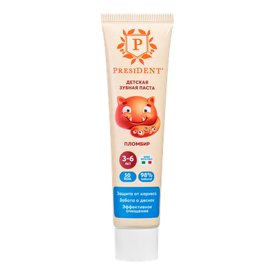 Зубная паста PresiDent Детская 3-6 лет Пломбир (50г)
