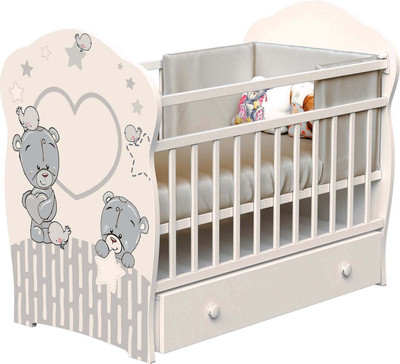 Детская кроватка VDK Forever friеnds фигурнаяспинка, маятник, ящик, опускная планка (слоновая кость)