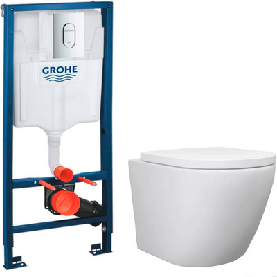 Унитаз подвесной с инсталляцией Lauter Vortex 2110830 + GROHE Rapid SL 39504000 с кнопкой (округлая, хром)