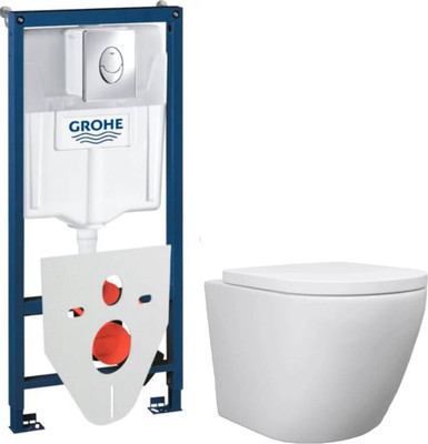 Унитаз подвесной с инсталляцией Lauter Vortex 2110830+GROHE Rapid SL 38721001+37131000 с кнопкой (овальная, хром)