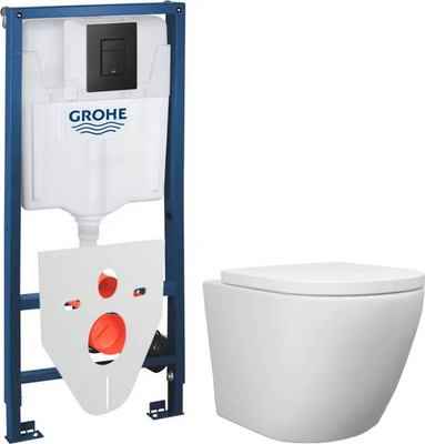 Унитаз подвесной с инсталляцией Lauter Vortex 2110830+GROHE Solido 38811KF0+37131000 с кнопкой (прямоугольная, черный)