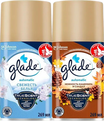 Комплект сменных блоков для освежителя воздуха Glade Automatic Свежесть белья+Нежность кашемира и сандал (2x269мл)