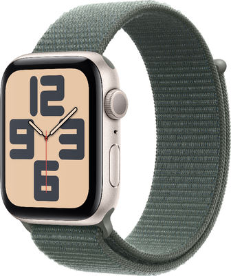 Умные часы Apple Watch SE GPS 44mm / MXEW3 (звездный свет, зеленый плетеный ремешок)