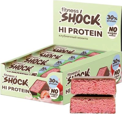 Набор протеиновых батончиков FitnesShock Hi Protein Со вкусом клубники и мяты (12x40г)