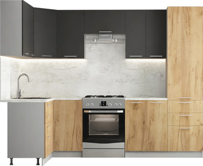 Кухонный гарнитур Артём-Мебель София СН-114 без стекла ДСП 1.4х2.7 (дуб крафт золотой/серый графит)