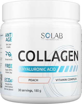 Коллаген SOLAB С гиалуроновой кислотой и витамином С (180г, персик)
