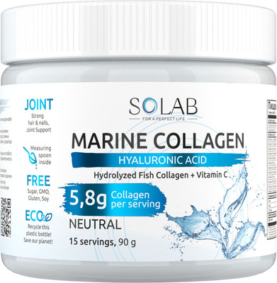 Коллаген SOLAB Морской С гиалуроновой кислотой и витамином С (90г, нейтральный)