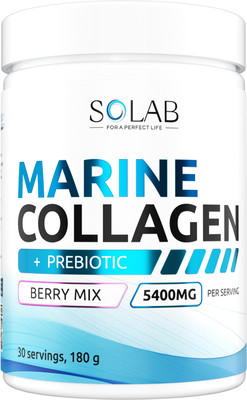 Коллаген SOLAB Морской с пребиотиком и витамином С (180г, ягодный микс)