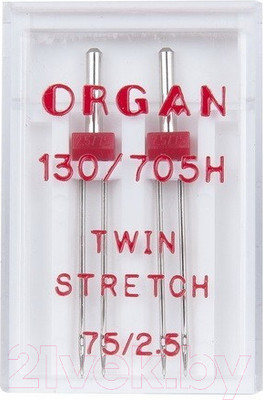Набор игл для бытовой швейной машины Organ 2-75/2.5 супер стрейч (двойные)