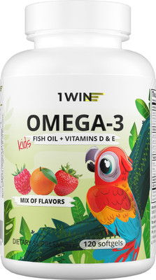 Жирные кислоты 1WIN Omega-3 Kids с витамином D и E (120 капсул, микс)