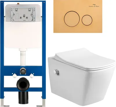Унитаз подвесной с инсталляцией Amore di Mare Garda Bidet P310X + QuickFit 50114 + кнопка 303G