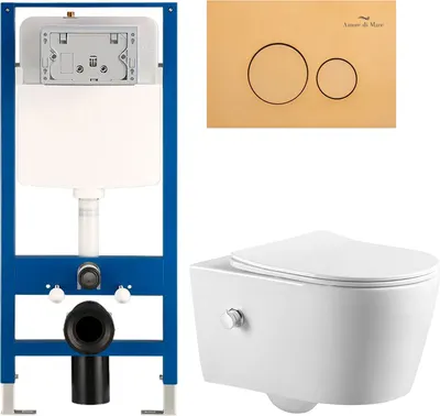 Унитаз подвесной с инсталляцией Amore di Mare Temo Bidet P322X + QuickFit 50114 + кнопка 303G