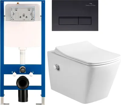 Унитаз подвесной с инсталляцией Amore di Mare Garda Bidet P310X + QuickFit 50114 + кнопка 404MB