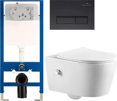 Унитаз подвесной с инсталляцией Amore di Mare Temo Bidet P322X + QuickFit 50114 + кнопка 404MB