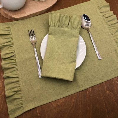 Сервировочная салфетка ОМурМебель 50x35см с рюшами (2шт, зеленый)