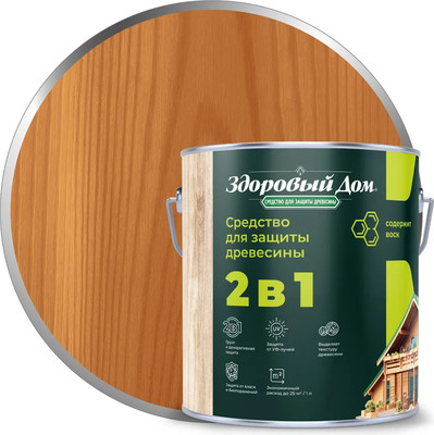 Защитно-декоративный состав Здоровый дом 2в1 Тик (2.7л)