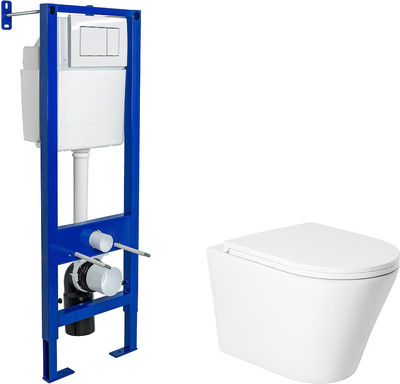 Унитаз подвесной с инсталляцией Saniteco KW-9005W + Berges АТОМ 410 040333 (с кнопкой)