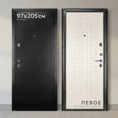 Входная дверь Guard MG60 МДФ 97х205 правая (черное серебро/белый ясень)