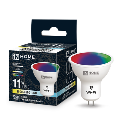 Умная лампа INhome LED-JCDR-RGBW-SMART 11Вт 230В Wi-Fi GU5.3 RGB-3000-6500К 990Лм (4690612050065)