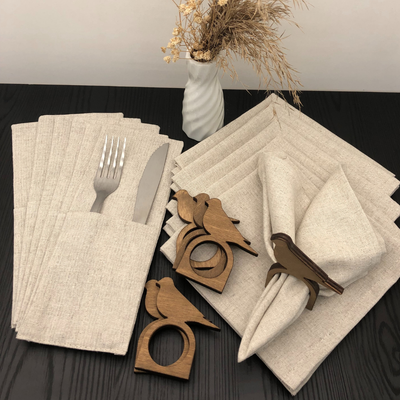 Комплект столового белья ОМурМебель Салфетка, конверт, держатель Птичка (6шт, серый)