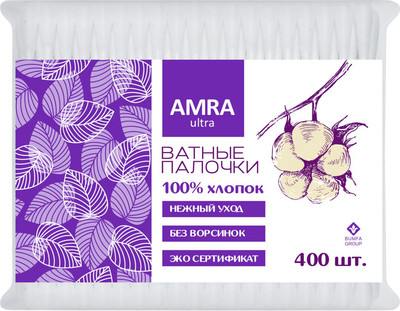 Ватные палочки Amra 400шт (пакет)