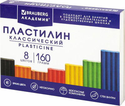Пластилин Brauberg Академия классическая / 106500 (8цв)