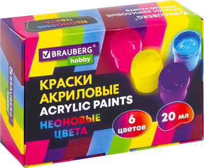 Акриловые краски Brauberg Hobby. Неоновые / 192438 (6цв)