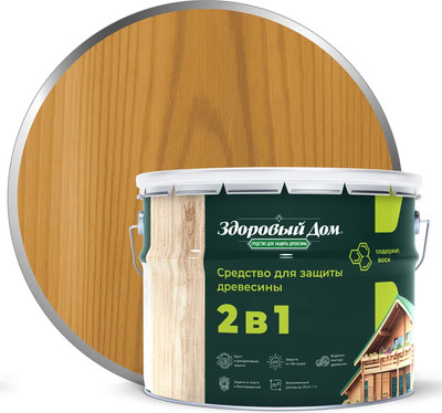 Защитно-декоративный состав Здоровый дом 2в1 Дуб (9л)