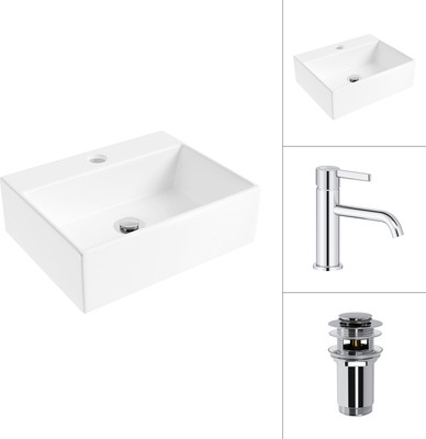 Умывальник со смесителем Lauter 21344 + Velvet 21СК696С с донным клапаном 21190CH (хром)