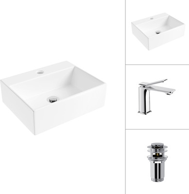 Умывальник со смесителем Lauter 21344 + Allure 21C618С с донным клапаном 21190CH (хром)